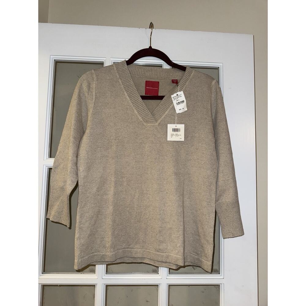 NEW Isda and Co stretch Linen V neck Sweater Flax Color Large $82 Ladies Preppy